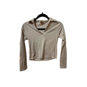 Cream Ribbed Women's Top